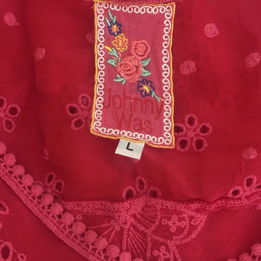 John Was Embroidered Butterfly Fuchsia PinkEyelet Short Sleeve Tunic Top Dress - Picture 10 of 10